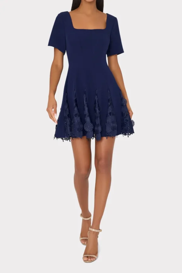 Clearance MILLY Joy Lace Combo Mini Godet Dress Navy