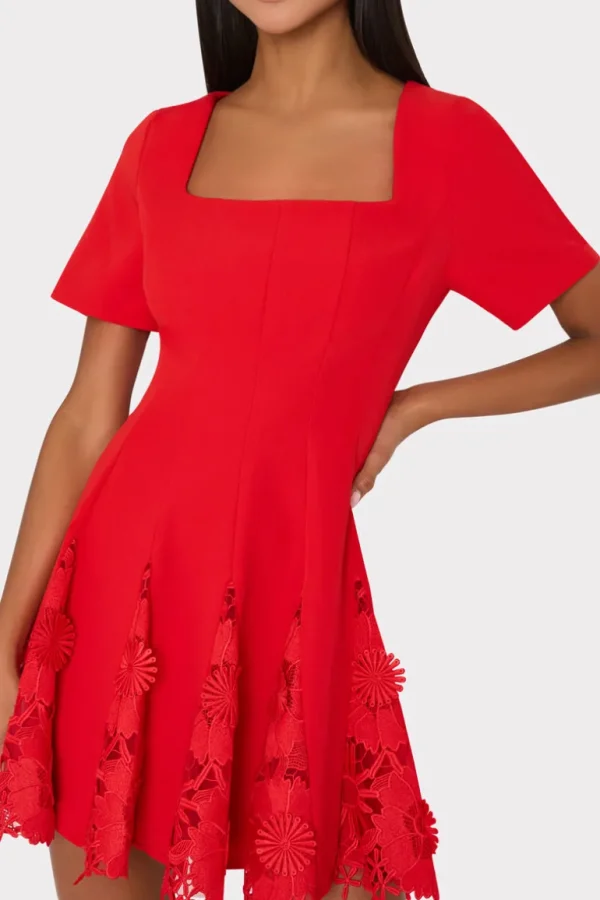 New MILLY Joy Lace Combo Mini Godet Dress Red