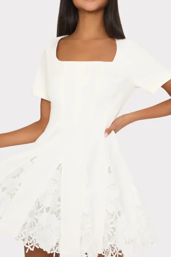 Store MILLY Joy Lace Combo Mini Godet Dress White