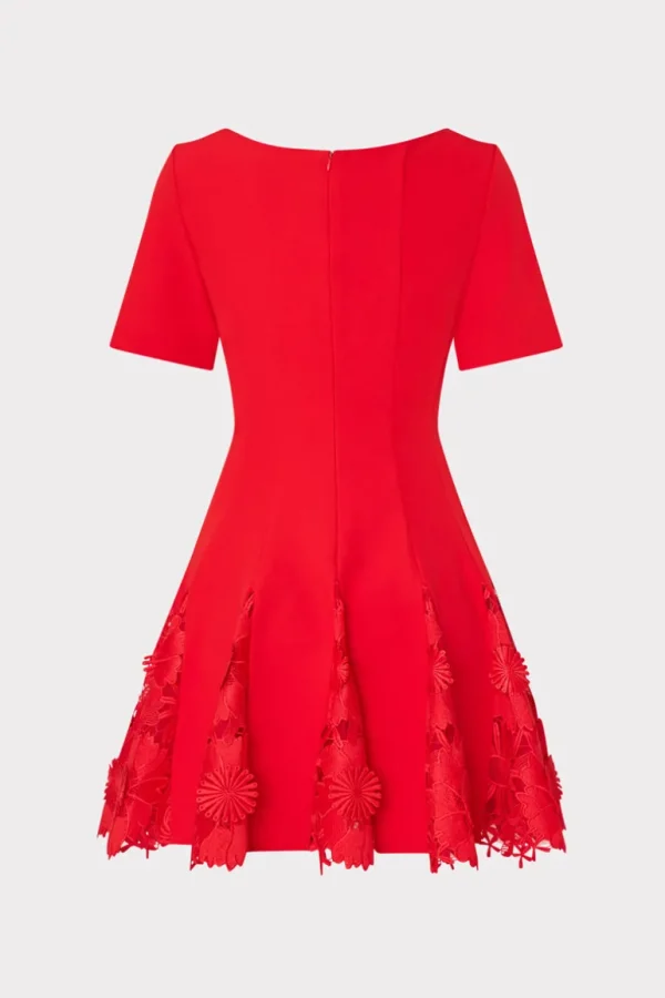 New MILLY Joy Lace Combo Mini Godet Dress Red