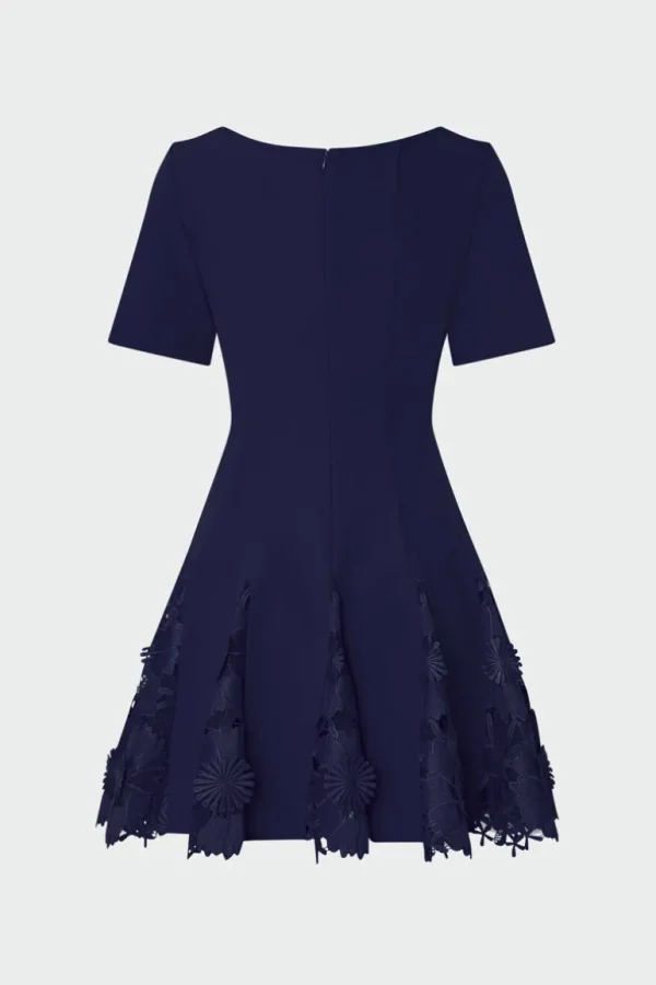 Clearance MILLY Joy Lace Combo Mini Godet Dress Navy