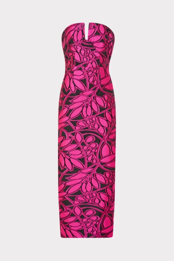 Outlet MILLY Judith Pink Palm Jacquard Dress Pink/Black