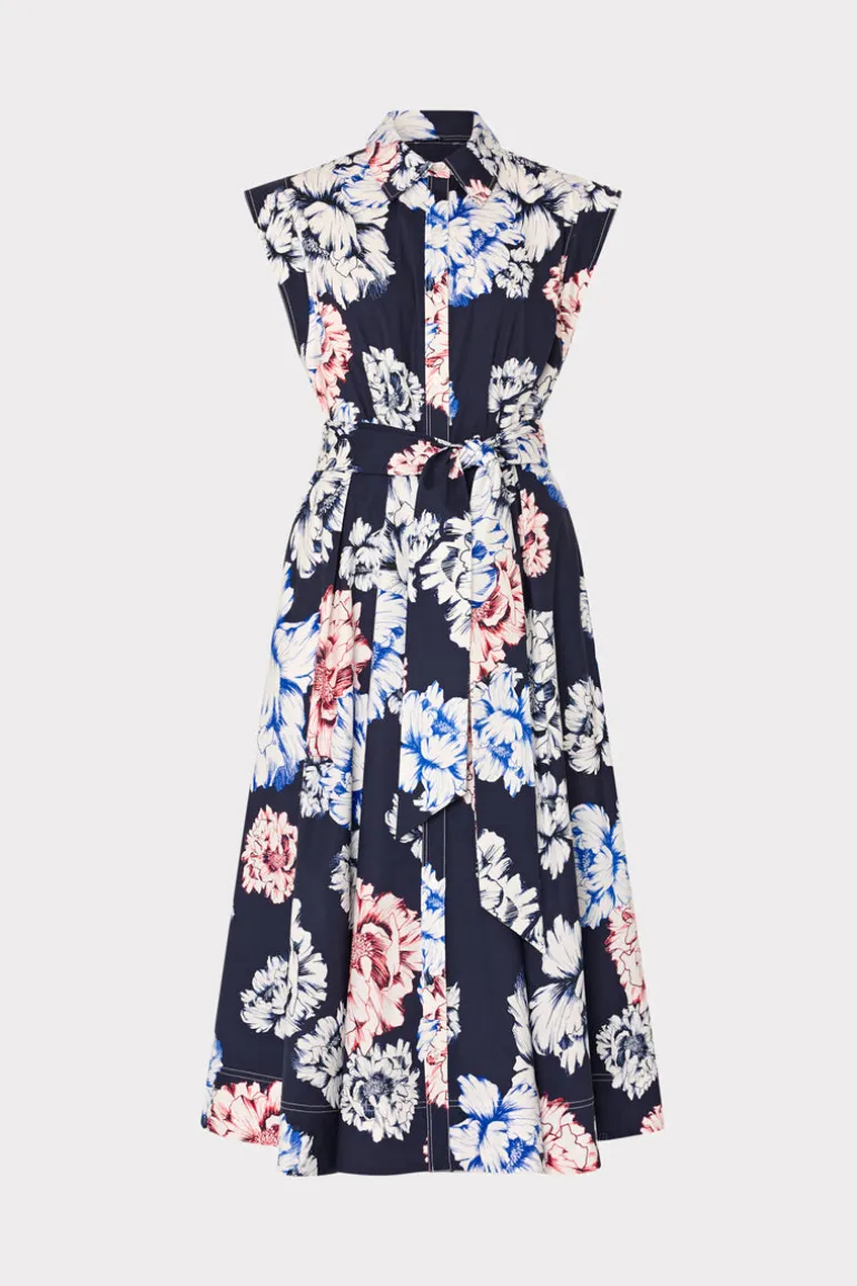 jules_printed_poplin_midi_0.webp Online MILLY Jules Printed Poplin Midi Dress Navy Multi
