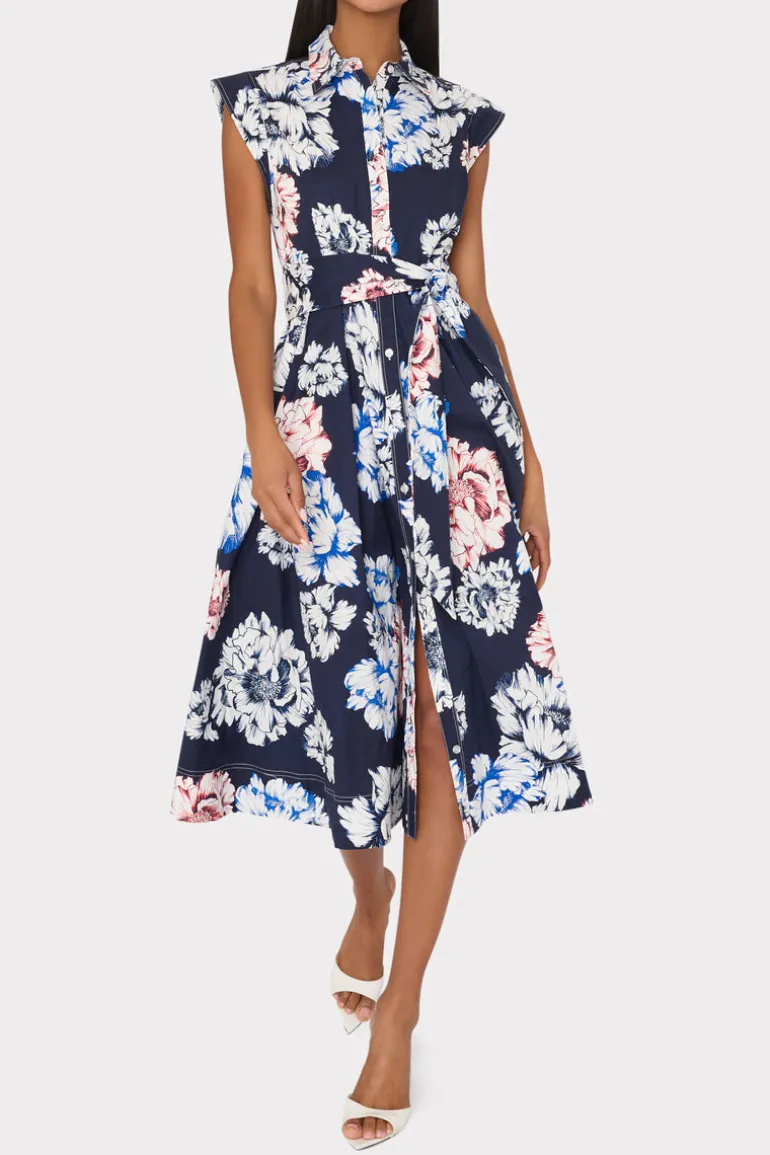 jules_printed_poplin_midi_2.webp Online MILLY Jules Printed Poplin Midi Dress Navy Multi