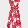 Best Sale MILLY Jules Windflower Pastel Poplin Midi Dress Coral Multi