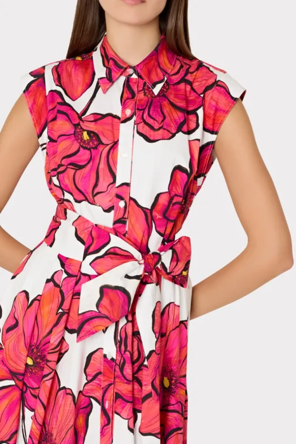 Best Sale MILLY Jules Windflower Pastel Poplin Midi Dress Coral Multi