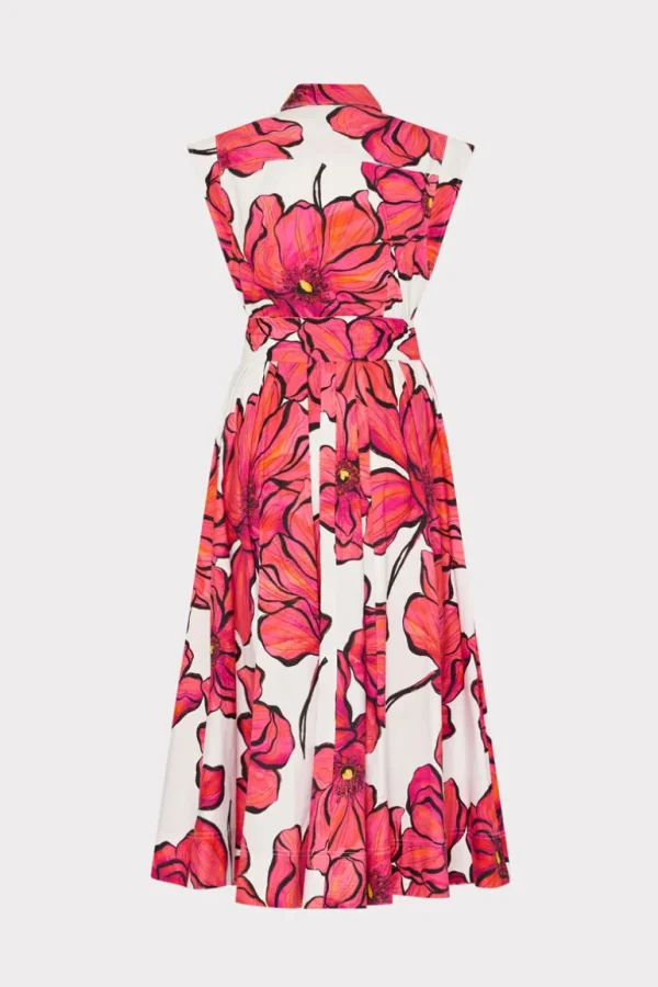 Best Sale MILLY Jules Windflower Pastel Poplin Midi Dress Coral Multi