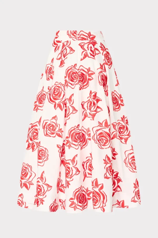 Best MILLY Juliet Rose Embroidery Midi Skirt Red/White