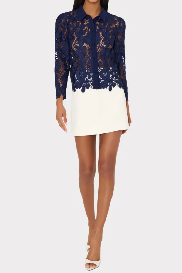 Fashion MILLY June Roja Lace Top Navy