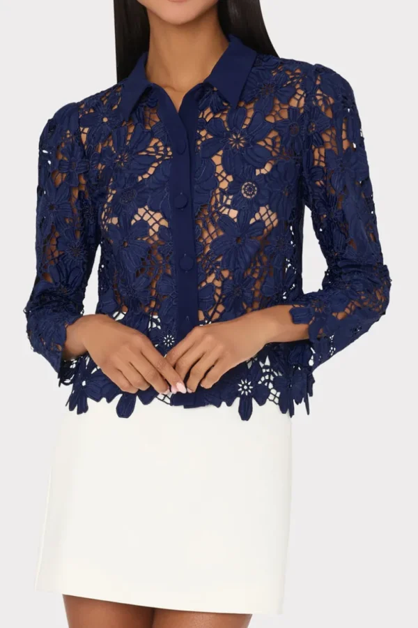 Fashion MILLY June Roja Lace Top Navy