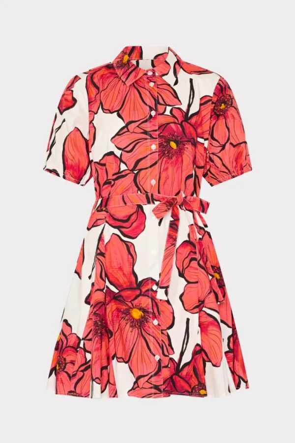 Fashion MILLY Juni Windflower Pastel Poplin Mini Dress Coral Multi