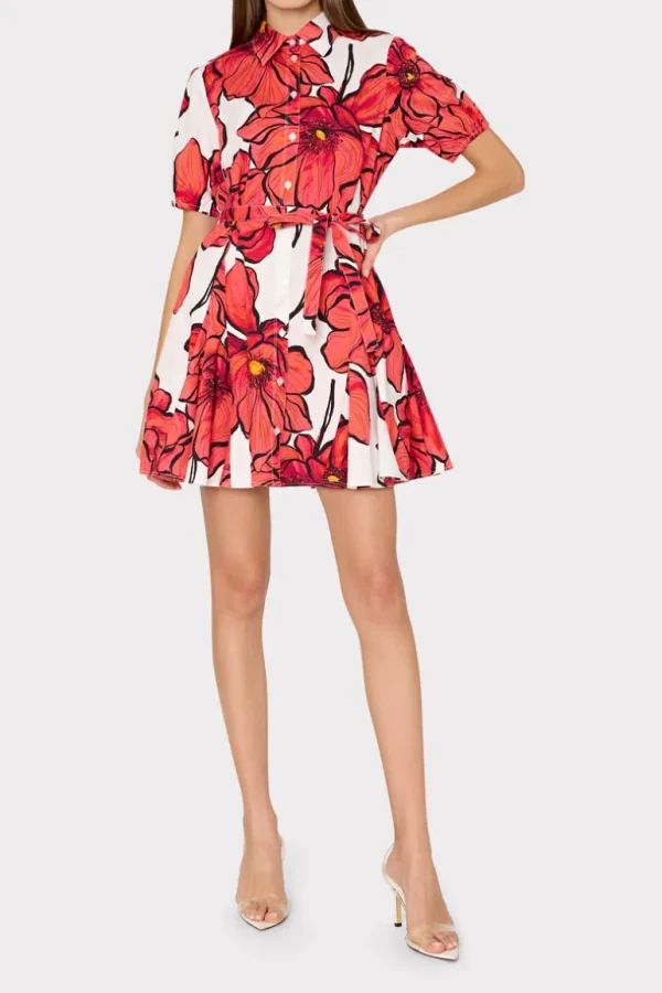 Fashion MILLY Juni Windflower Pastel Poplin Mini Dress Coral Multi