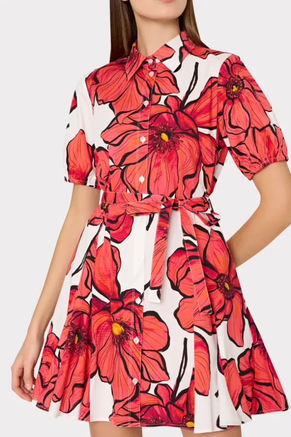 Fashion MILLY Juni Windflower Pastel Poplin Mini Dress Coral Multi