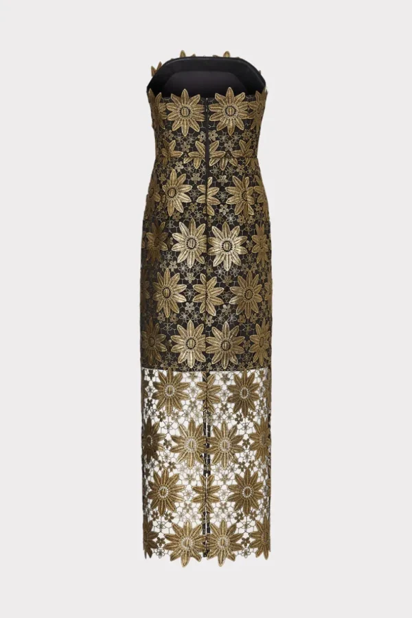 Clearance MILLY Kait Lace Midi Dress Gold