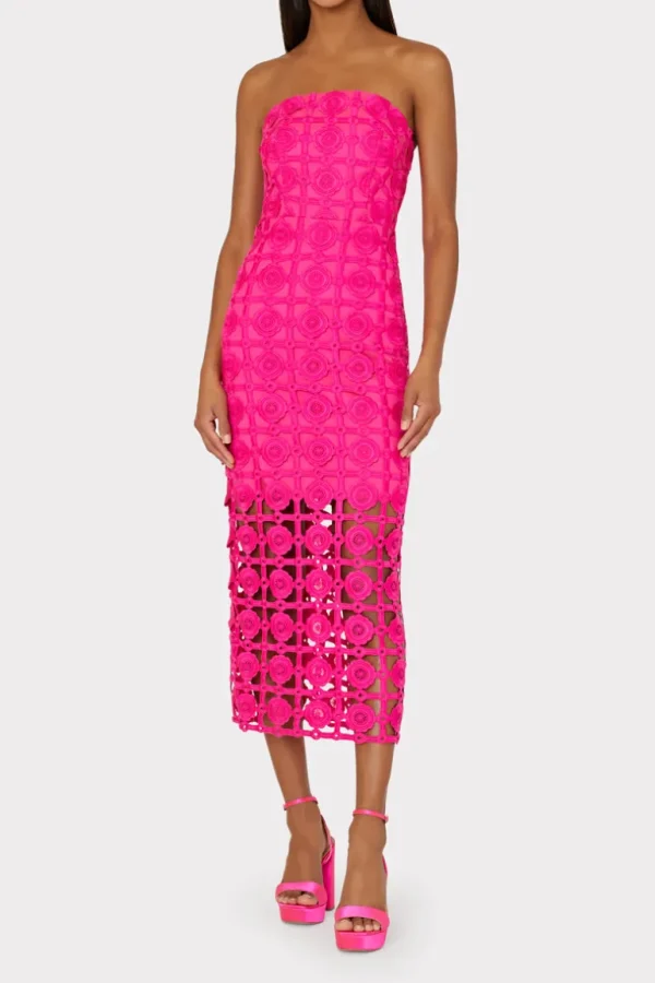 Best Sale MILLY Kait Tile Lace Dress Milly Pink