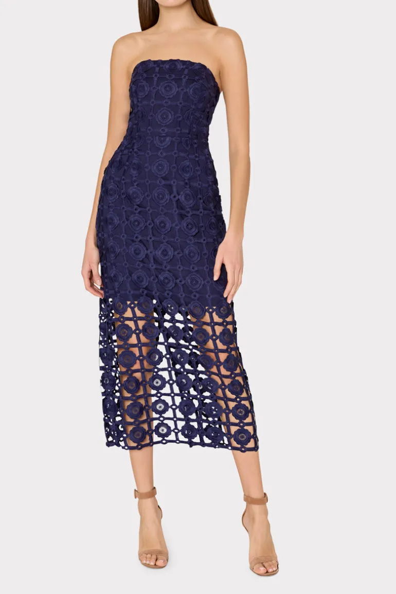 kait_tile_lace_dress_1.webp Shop MILLY Kait Tile Lace Dress Navy