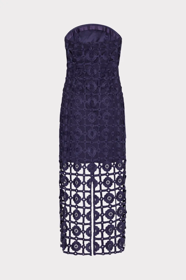 kait_tile_lace_dress_4.webp Shop MILLY Kait Tile Lace Dress Navy