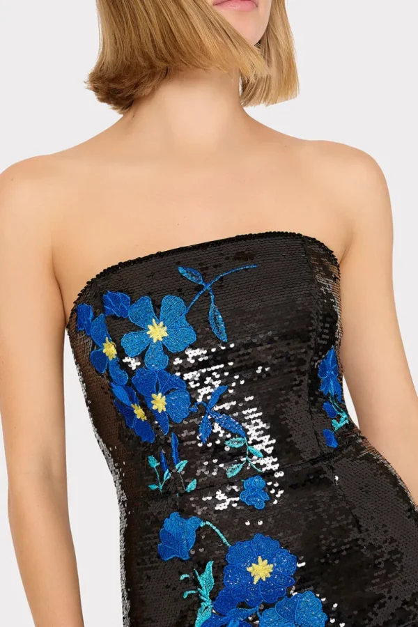 Best MILLY Kait Vines Of Floral Sequins Dress Black/Blue