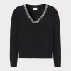 Cheap MILLY Kalia Crystal V-Neck Sweater Black