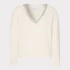 Flash Sale MILLY Kalia Crystal V-Neck Sweater Ecru