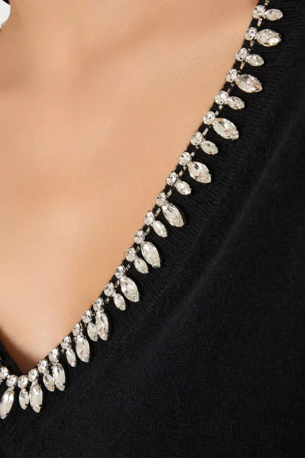 Cheap MILLY Kalia Crystal V-Neck Sweater Black