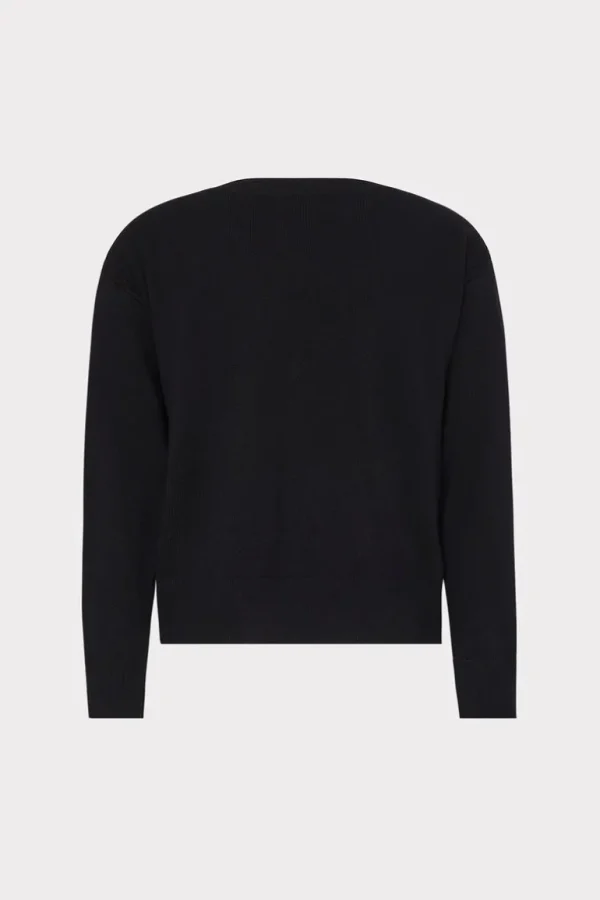Cheap MILLY Kalia Crystal V-Neck Sweater Black