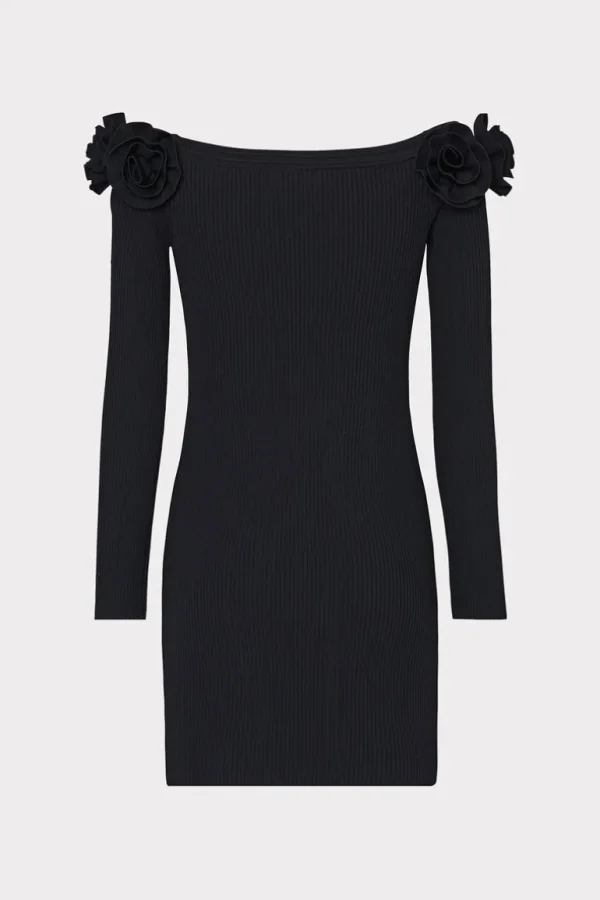 Best Sale MILLY Kara Off The Shoulder Knit Mini Dress Black