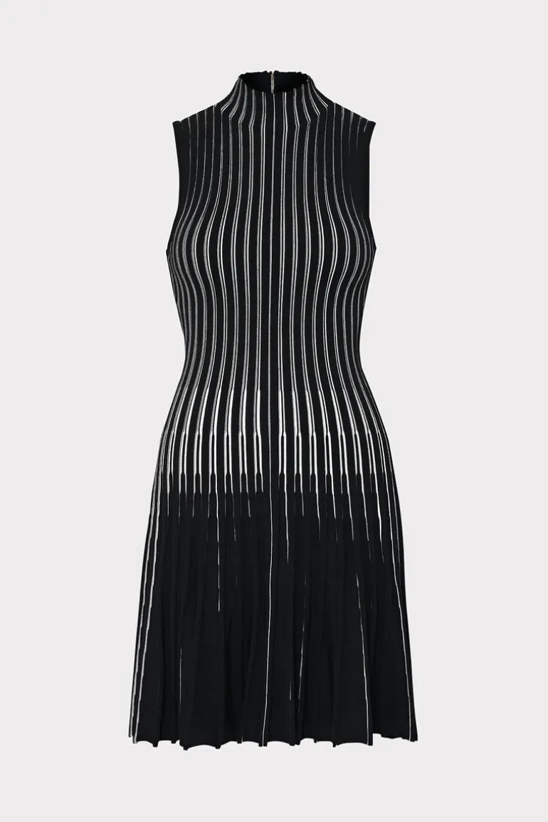 kayce_inset_stripe_mock_n_0.webp Best MILLY Kayce Inset Stripe Mock Neck Mini Dress Black/Ecru
