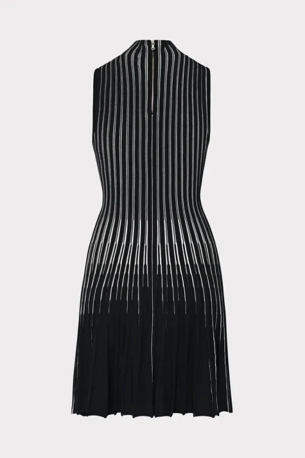 Best MILLY Kayce Inset Stripe Mock Neck Mini Dress Black/Ecru