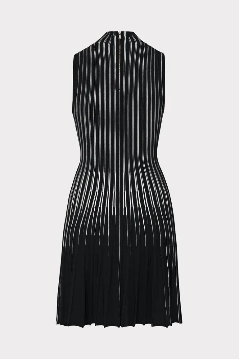 kayce_inset_stripe_mock_n_3.webp Best MILLY Kayce Inset Stripe Mock Neck Mini Dress Black/Ecru