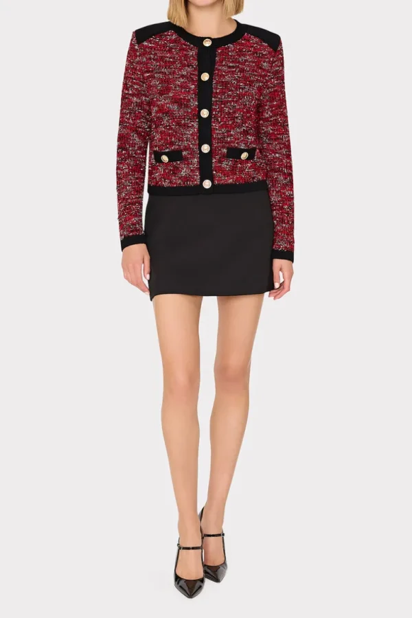 Fashion MILLY Kelly Textured Knit Cardigan Claret