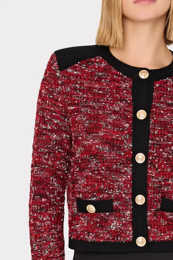 Fashion MILLY Kelly Textured Knit Cardigan Claret