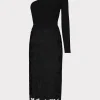Clearance MILLY Kingsley One Shoulder Combo Knit Midi Dress Black