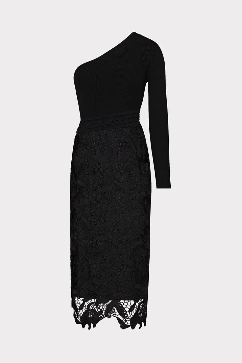 kingsley_one_shoulder_com_0.webp Clearance MILLY Kingsley One Shoulder Combo Knit Midi Dress Black
