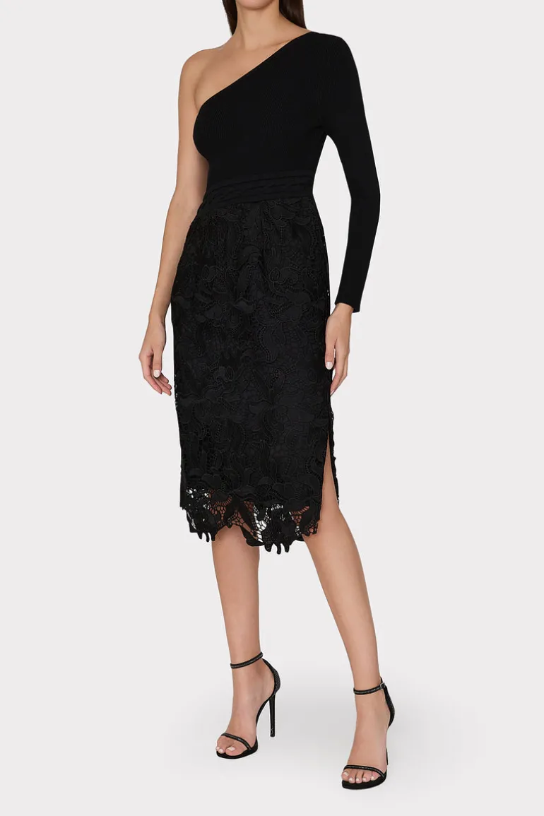 kingsley_one_shoulder_com_1.webp Clearance MILLY Kingsley One Shoulder Combo Knit Midi Dress Black