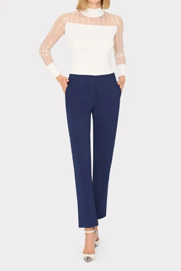 Cheap MILLY Krissy Sheer Knit Mockneck Top Ecru