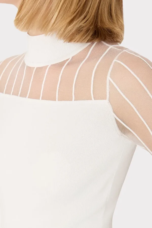 Cheap MILLY Krissy Sheer Knit Mockneck Top Ecru