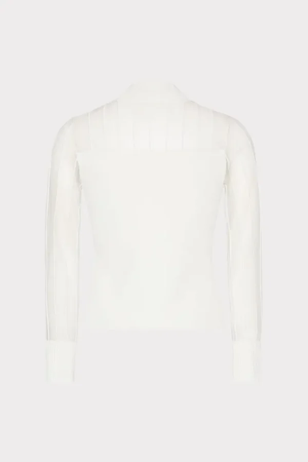 Cheap MILLY Krissy Sheer Knit Mockneck Top Ecru