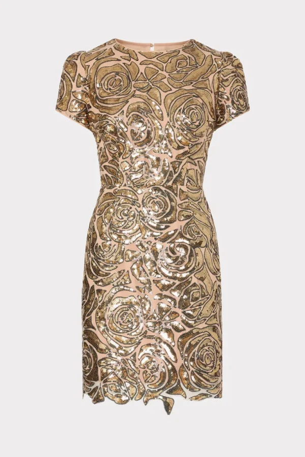 Sale MILLY Kyla Rose Sequins Mini Dress Gold