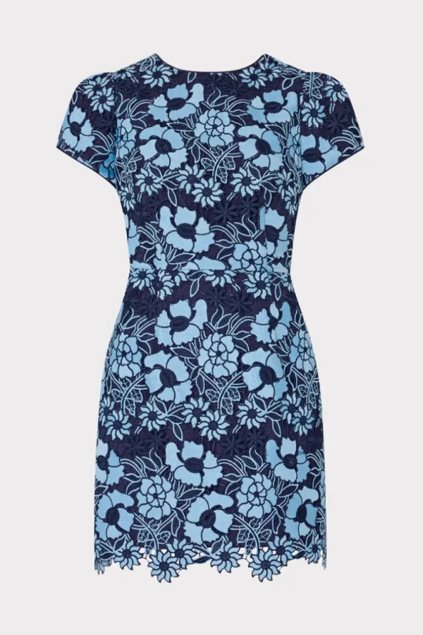 Online MILLY Kyla Two Tone Floral Lace Mini Dress Blue/Navy