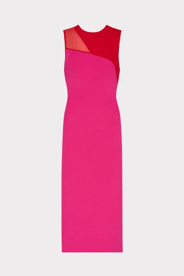 Outlet MILLY Kyle Color Block Knit Midi Dress Pink Multi