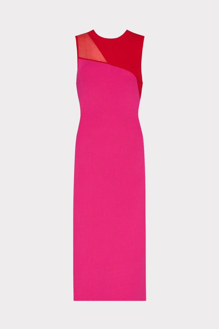 kyle_color_block_knit_mid_0.webp Outlet MILLY Kyle Color Block Knit Midi Dress Pink Multi
