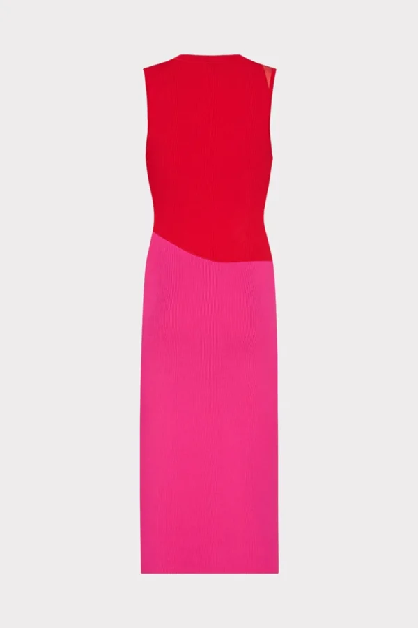 Outlet MILLY Kyle Color Block Knit Midi Dress Pink Multi