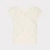 Fashion MILLY Lace Ruffle Knit V-Neck Top Ecru
