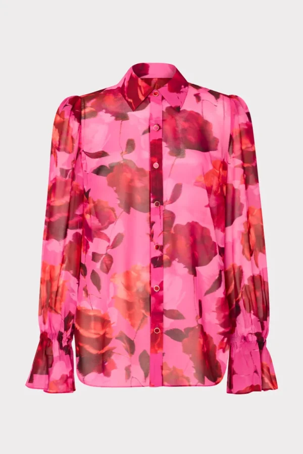 Online MILLY Lacey Blurred Blossom Printed Blouse Pink Multi