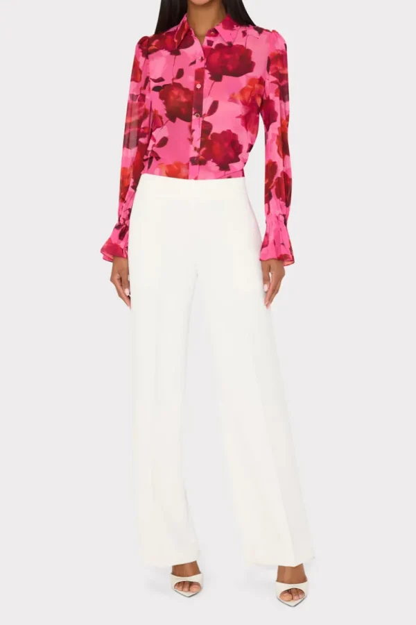 Online MILLY Lacey Blurred Blossom Printed Blouse Pink Multi