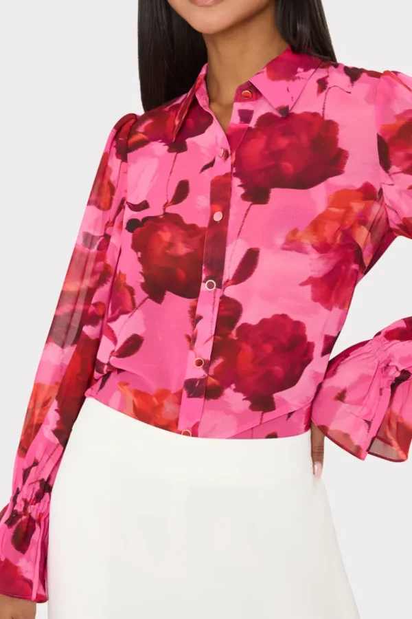 Online MILLY Lacey Blurred Blossom Printed Blouse Pink Multi