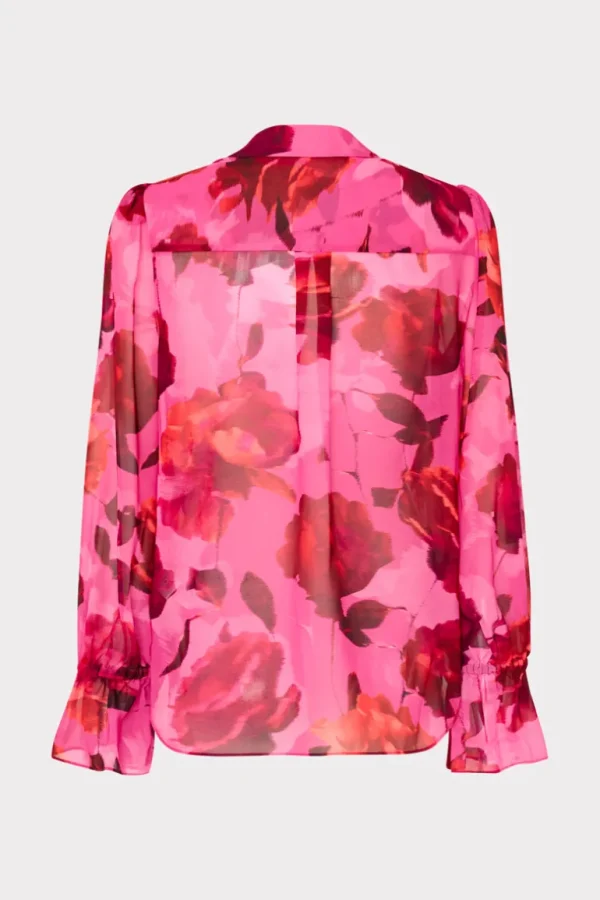 Online MILLY Lacey Blurred Blossom Printed Blouse Pink Multi