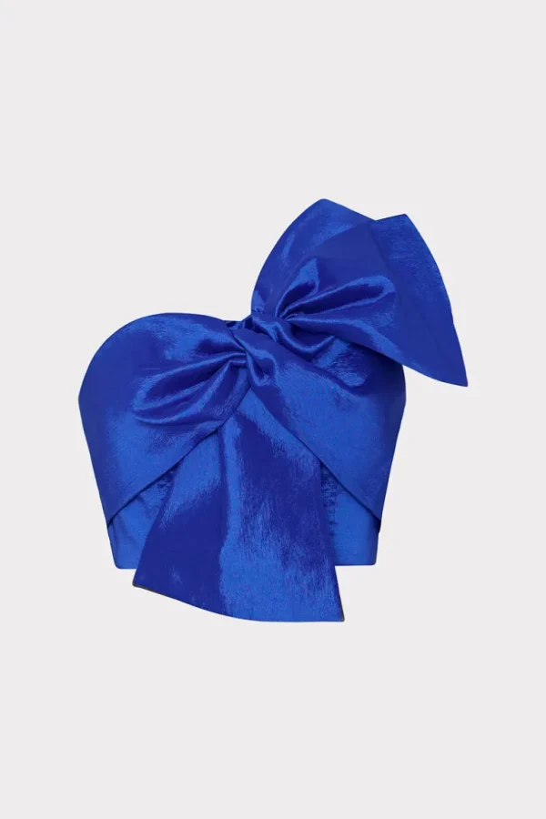Hot MILLY Laney Bow Taffeta Crop Top Blue