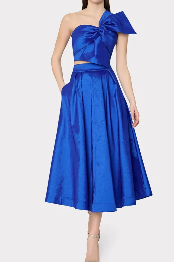 Hot MILLY Laney Bow Taffeta Crop Top Blue